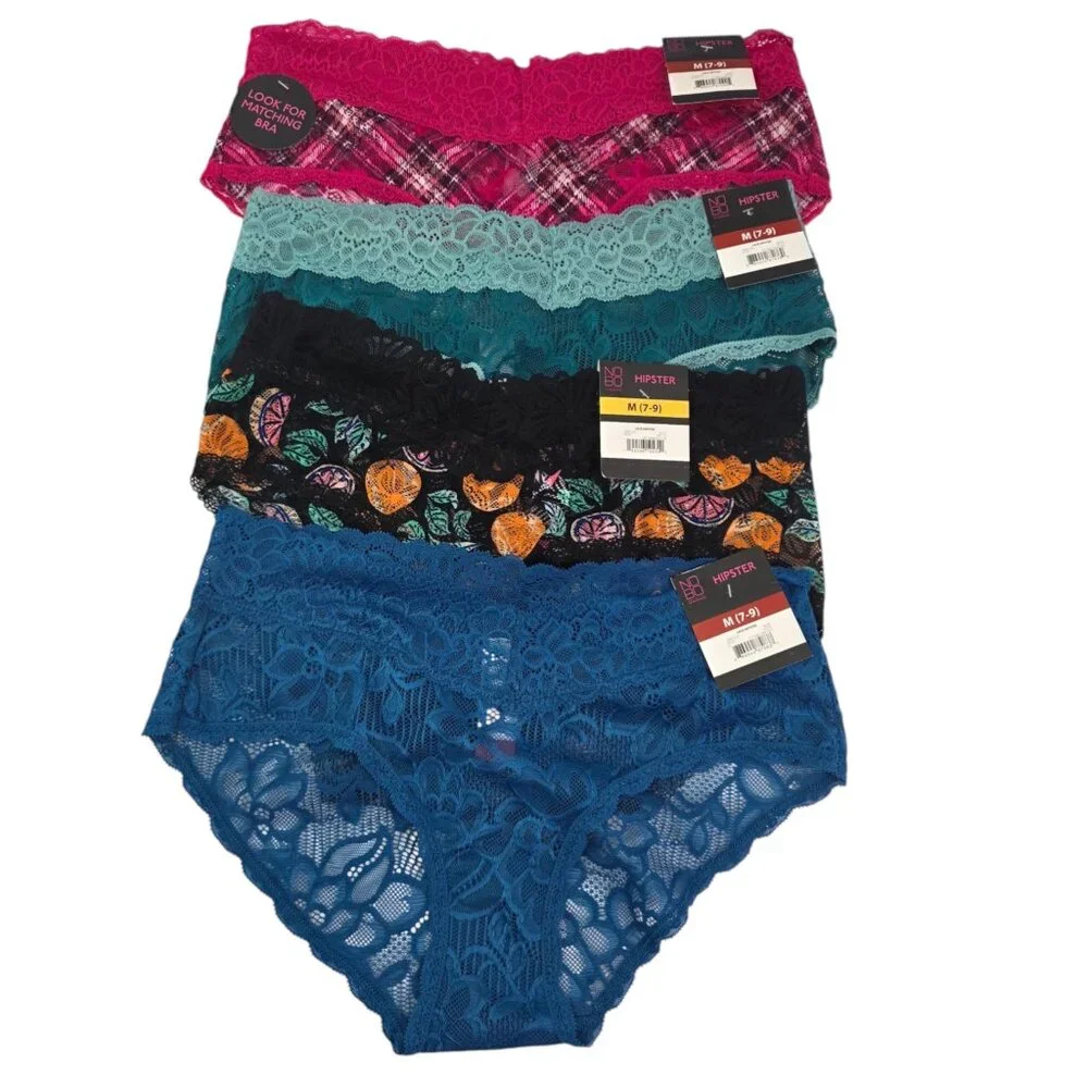 No Boundaries NOBO Lace Hipster 4-Pack Multi-Color Panties – Size M (7-9) NWT